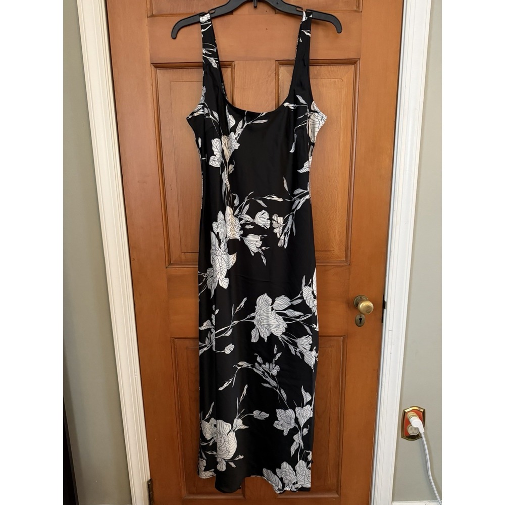 Women's A New Day Black & White Floral Midi Slip Dress Size Large NWT
